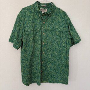 Duluth Trading Co Mens Button Down Short Sleeve Tropical Leaf Print Shirt Large